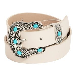 Turquoise stud buckle belt faux leather
